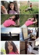 A collage of photos of a girl laying on the grass.